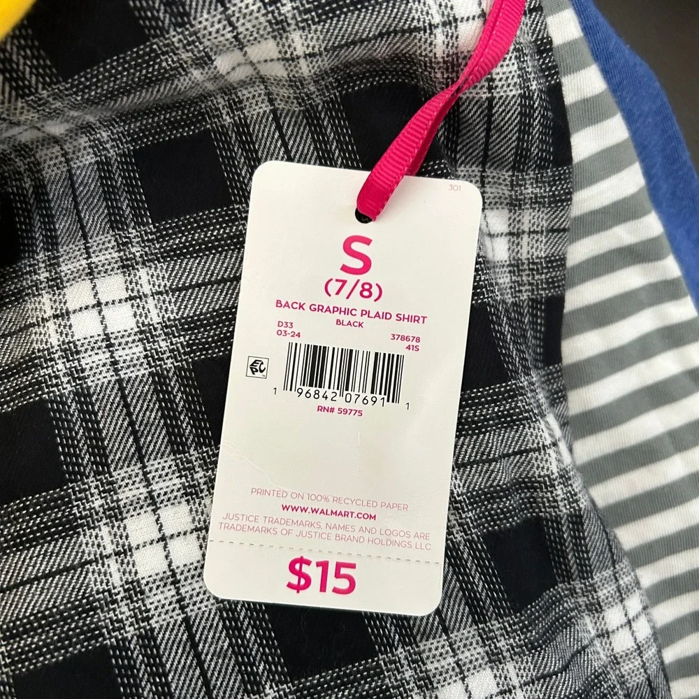 Justice Disney Place Kids 7/8 Bundle Long Sleeve Tops NWT Flannel Minnie Striped